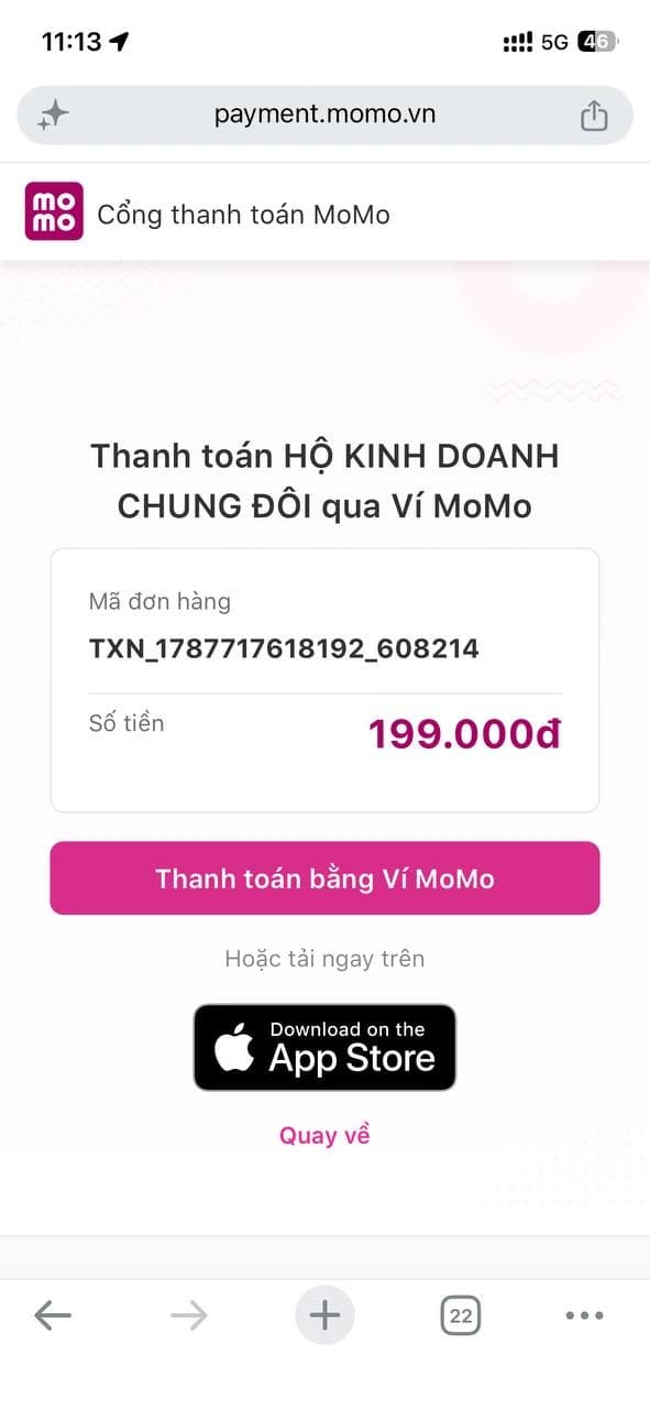 Cổng thanh toán MoMo với nút Thanh toán bằng Ví MoMo