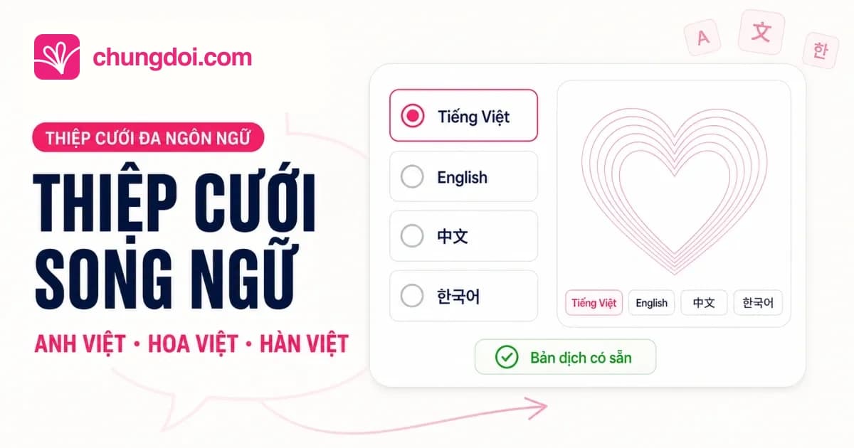 Thiệp Cưới Song Ngữ: Anh Việt, Hoa Việt, Hàn Việt