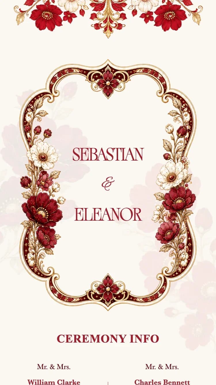 Crystal Floral - Red - Online Wedding Invitation Template