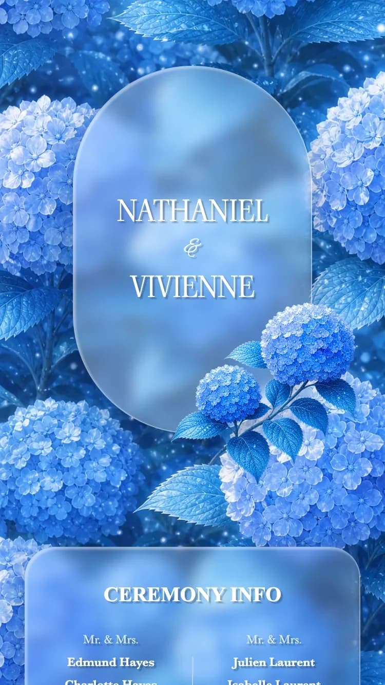 Glass Garden - Blue - Online Wedding Invitation Template
