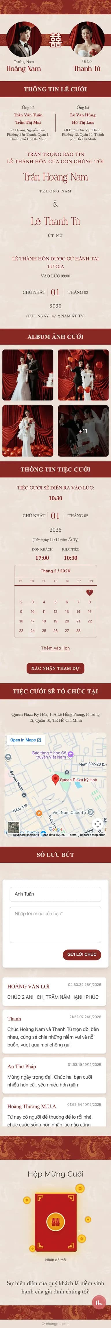 Mẫu thiệp cưới Song Long - Đỏ