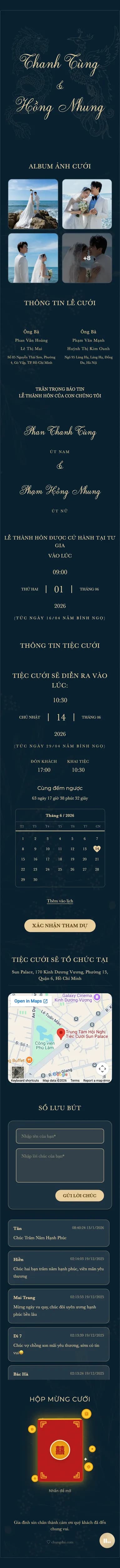 Mẫu thiệp cưới Long Phụng - Lam