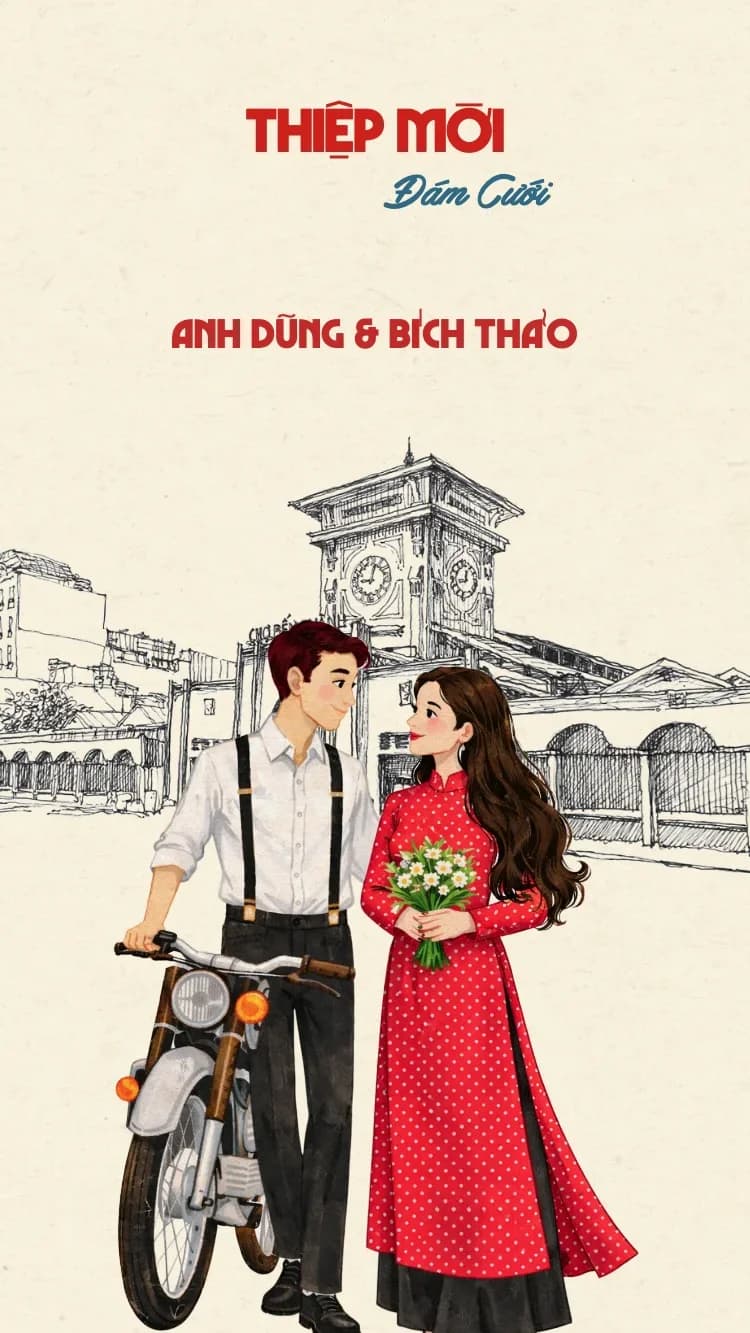 Cô Ba - Đỏ - Mẫu thiệp cưới online