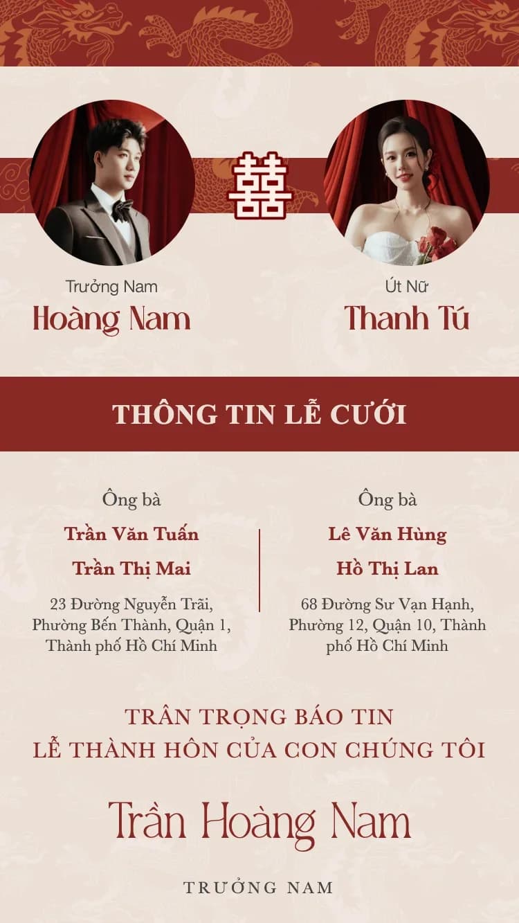 Mẫu thiệp cưới Song Long Đỏ