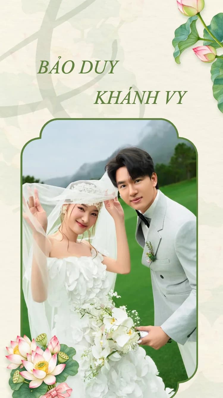 Liên Hoa V2 - Xanh - Mẫu thiệp cưới online
