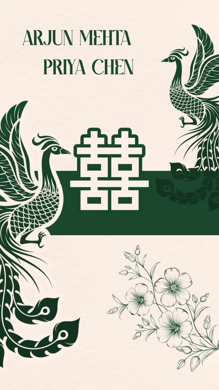 Double Phoenix - Green - Vorlage für Online-Hochzeitseinladungen