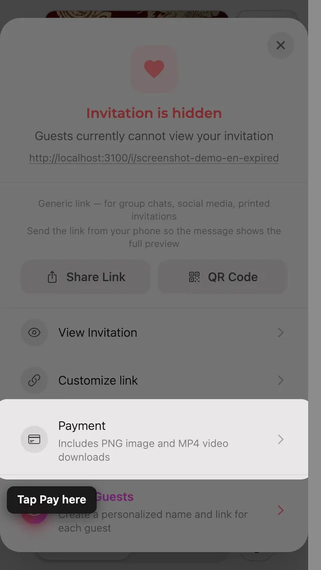 The payment option in the Share panel