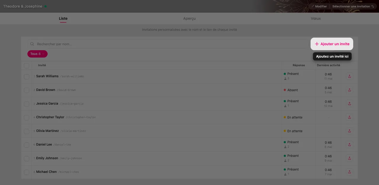 Le bouton Ajouter un invité en haut de la liste