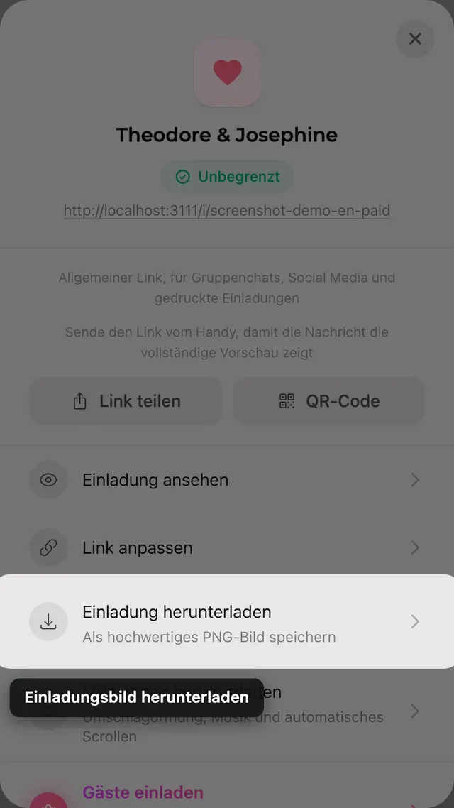 Die Schaltfläche zum Herunterladen des Bildes im Teilen-Fenster