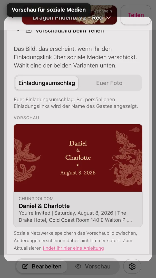Der Abschnitt für das Teilen-Vorschaubild im Editor