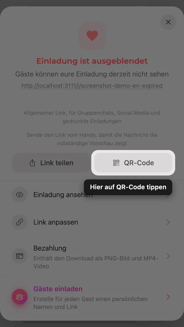 Der QR-Code im Teilen-Fenster