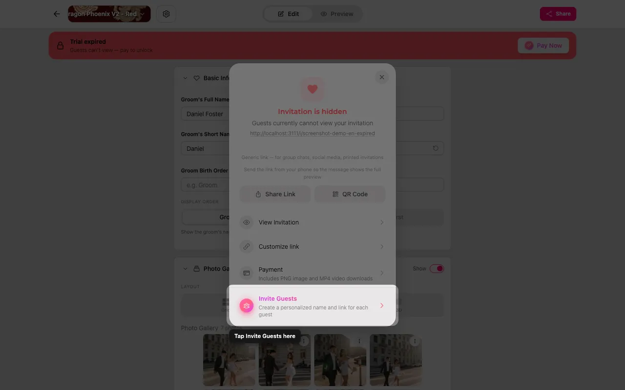 The invite-guests option in the Share panel