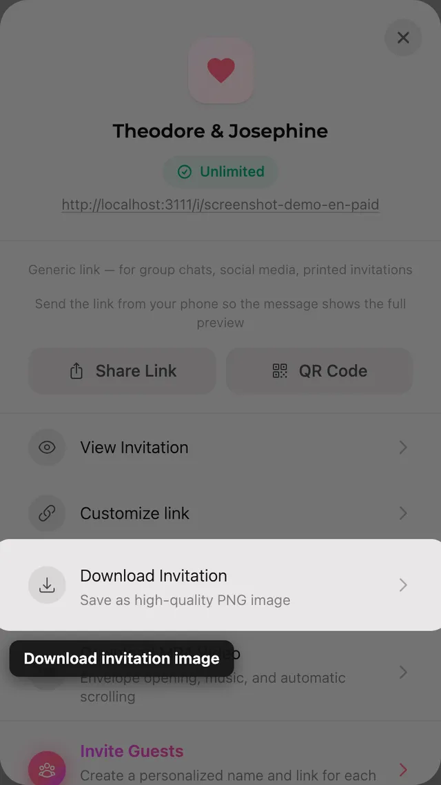 The download image button in the Share panel