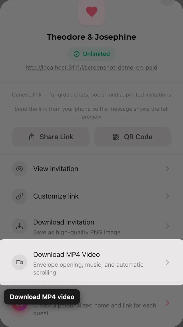 The download MP4 video button in the Share panel