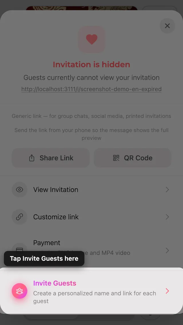 The invite-guests option in the Share panel