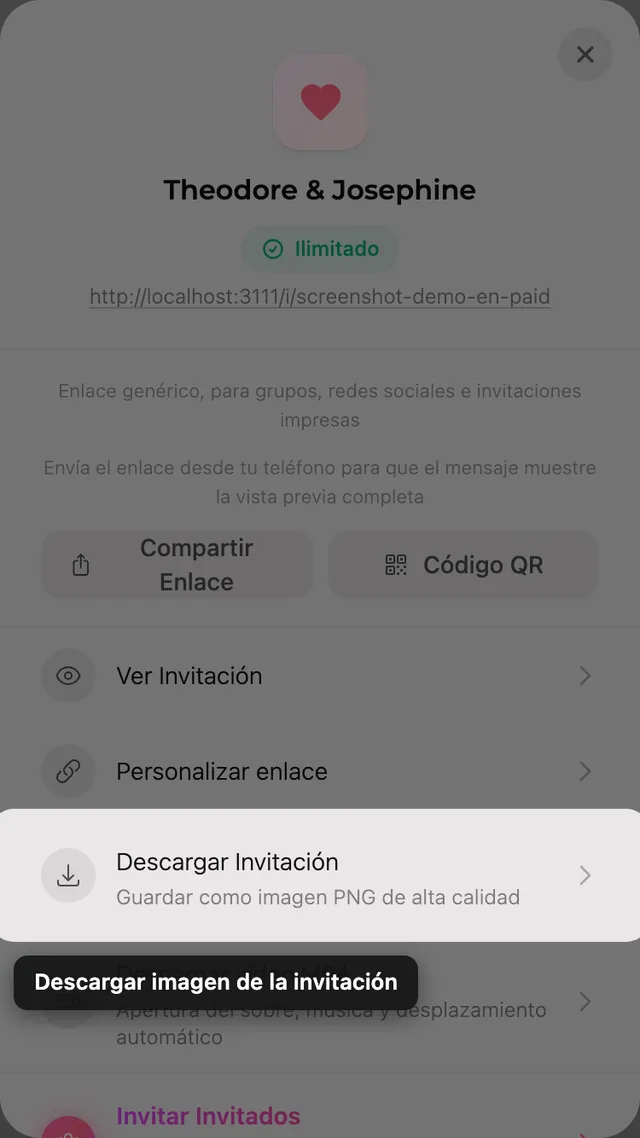 El botón de descargar imagen en el panel Compartir