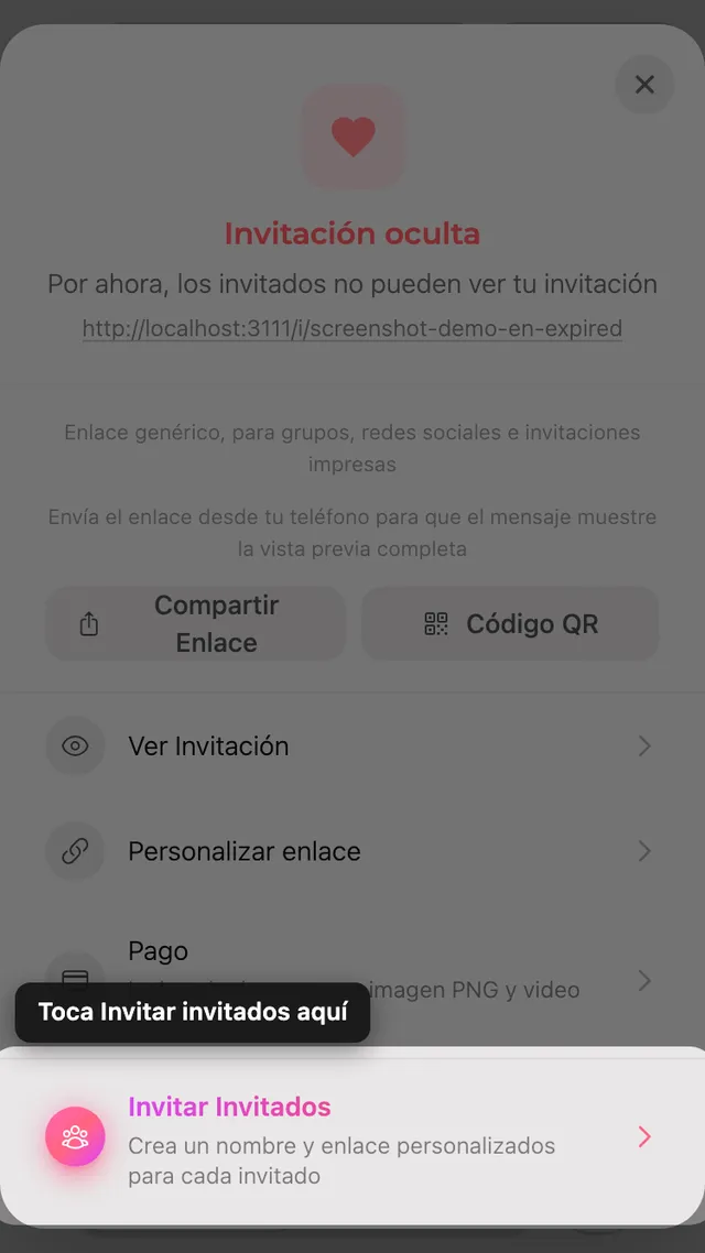 La opción de invitar en el panel Compartir