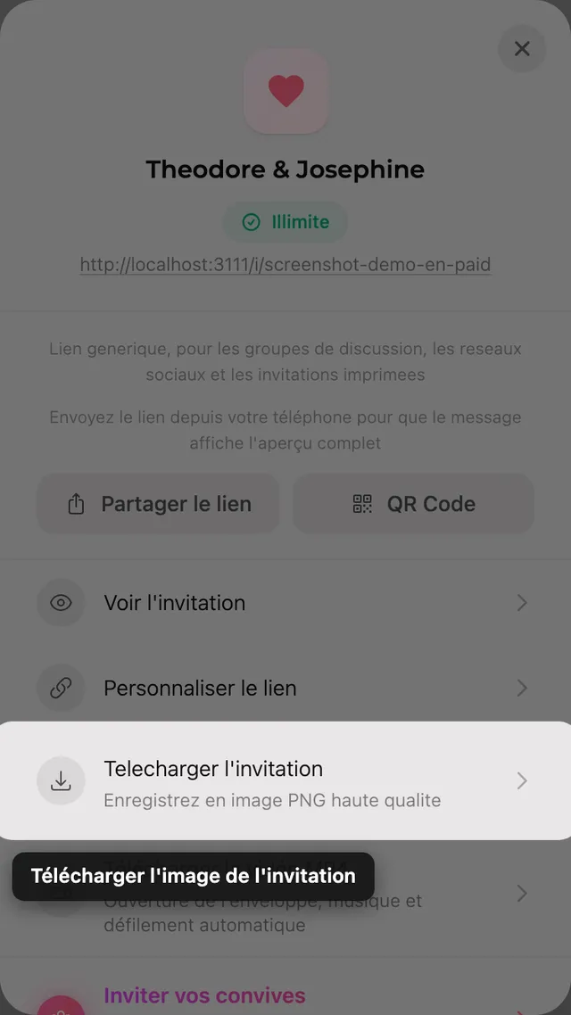 Le bouton de téléchargement de l'image dans le panneau Partager