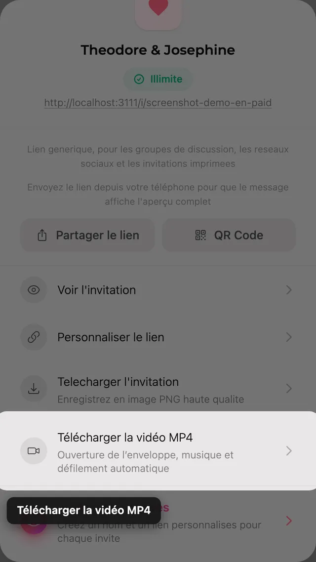 Le bouton de téléchargement de la vidéo MP4 dans le panneau Partager