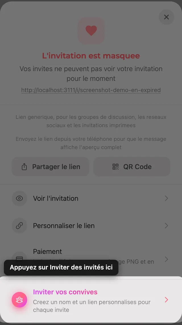 L'option d'invitation des invités dans le panneau Partager