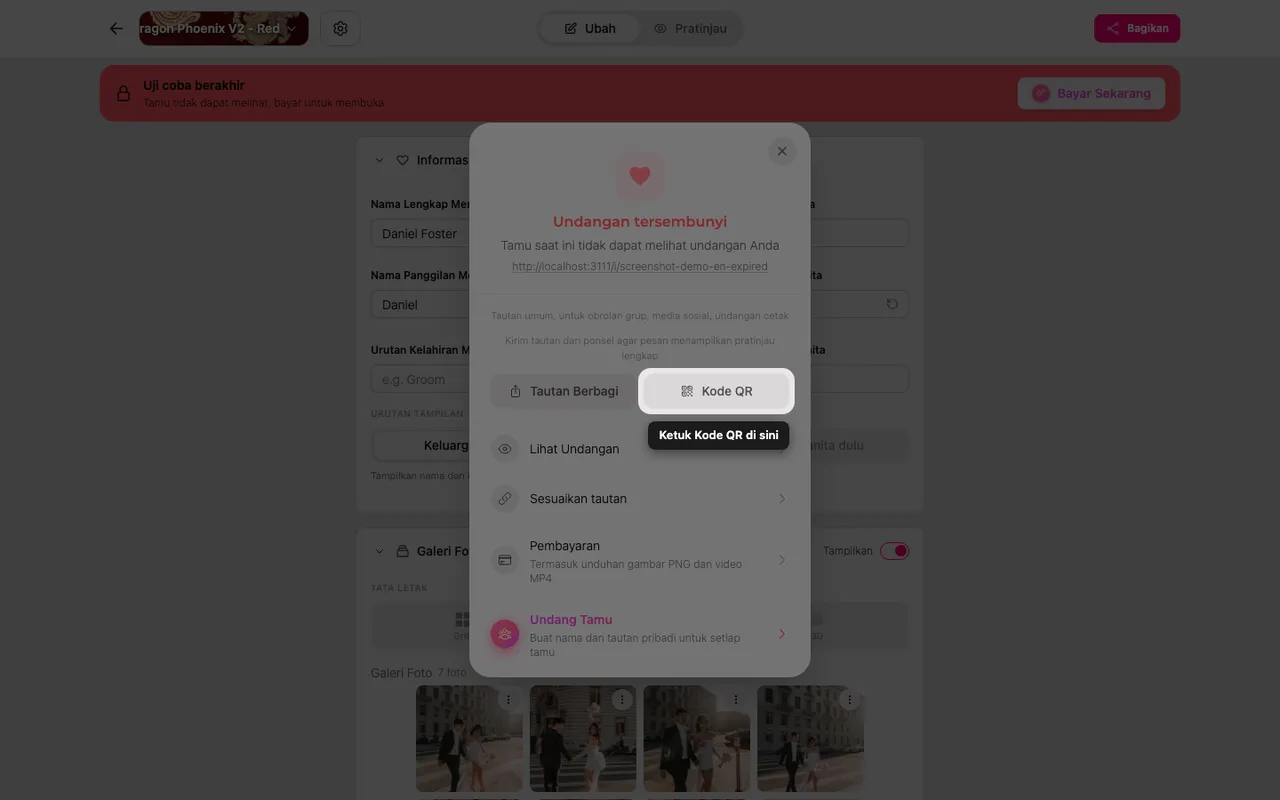 Kode QR di panel Bagikan