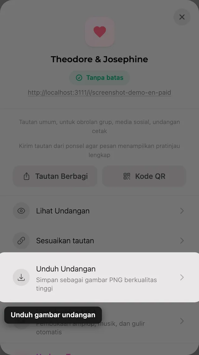Tombol unduh gambar di panel Bagikan