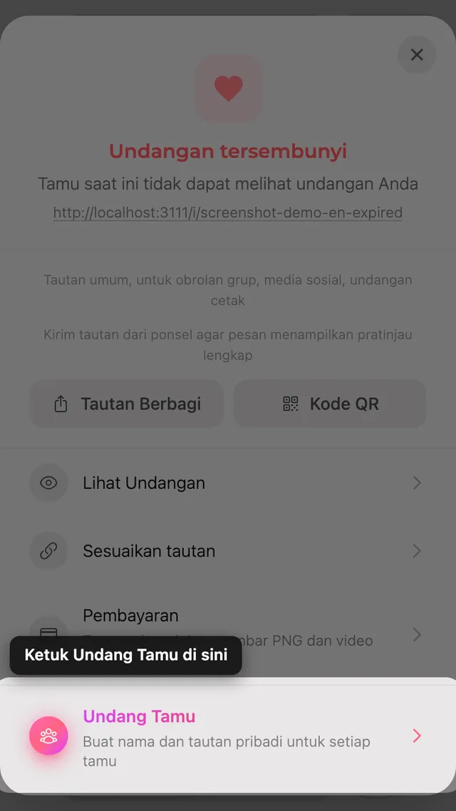 Pilihan mengundang tamu di panel Bagikan