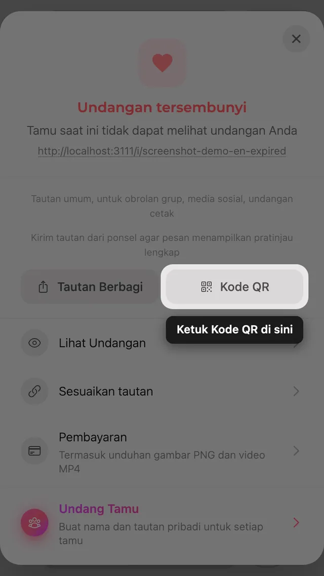 Kode QR di panel Bagikan