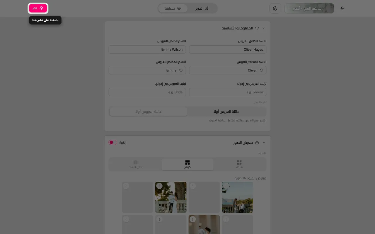 زر النشر في المحرر