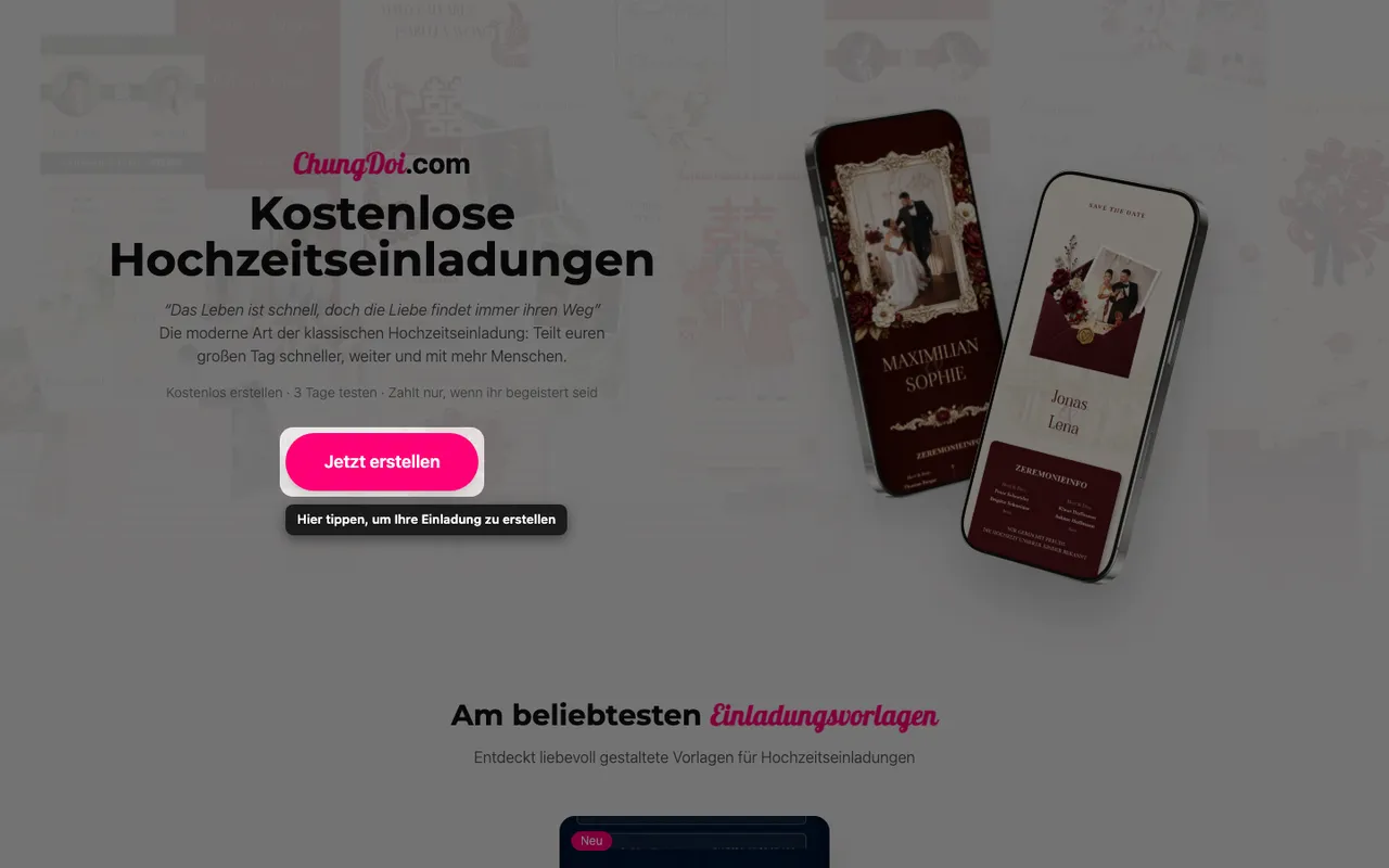 Die Schaltfläche zum Erstellen auf der ChungDoi-Startseite