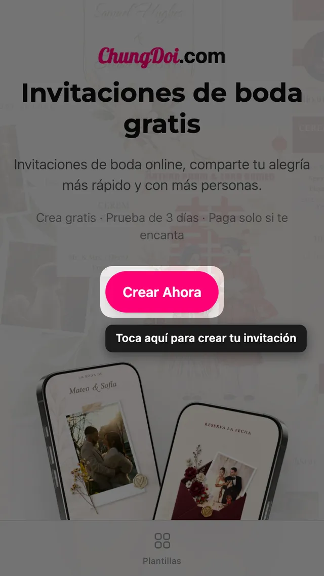El botón de crear invitación en la página de inicio de ChungDoi