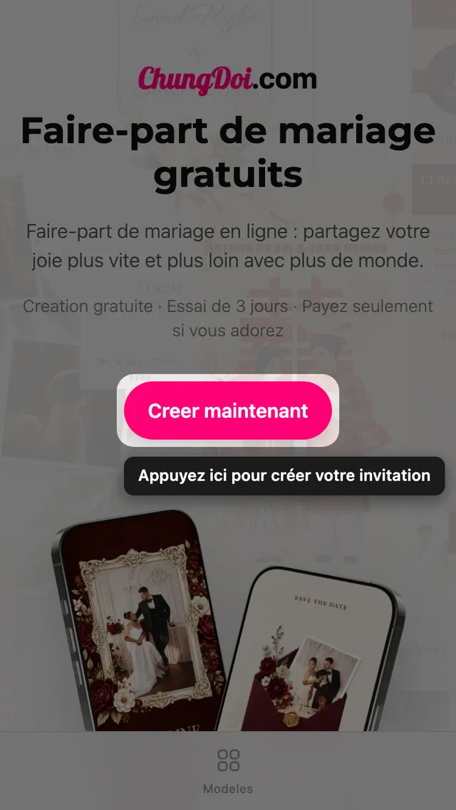 Le bouton de création sur la page d'accueil ChungDoi