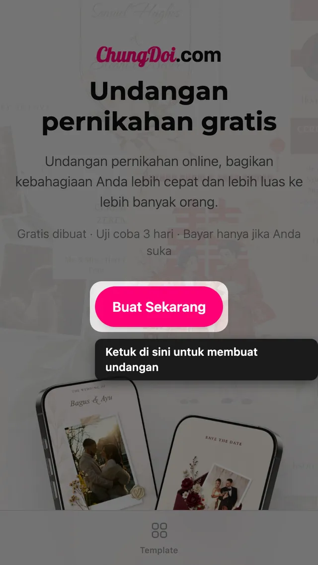 Tombol buat undangan di halaman depan ChungDoi