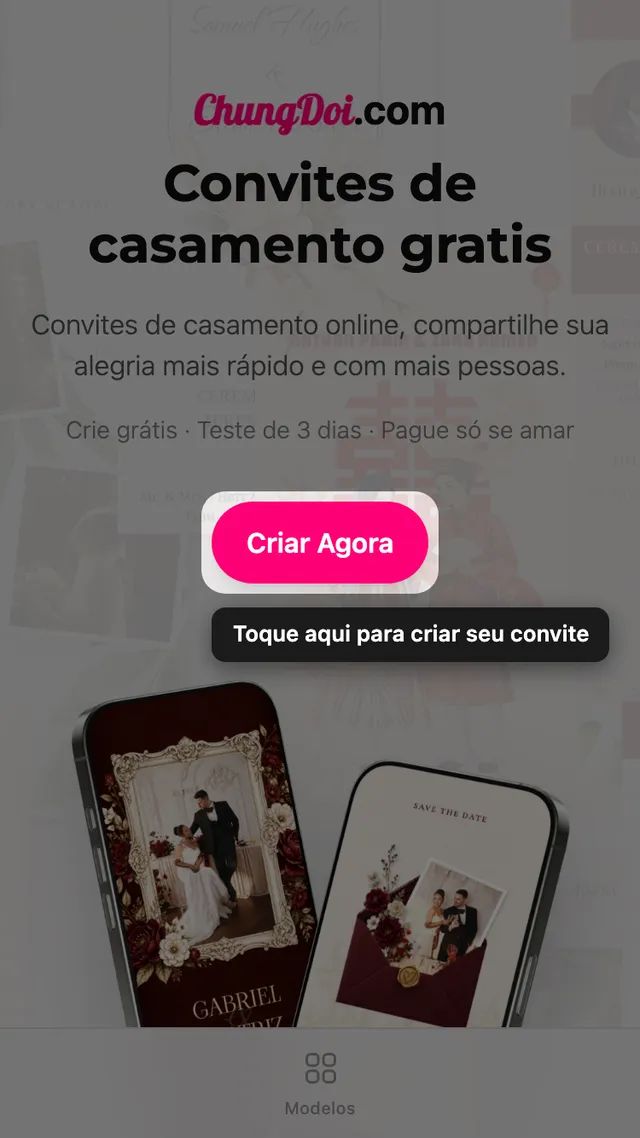 O botão de criar convite na página inicial da ChungDoi