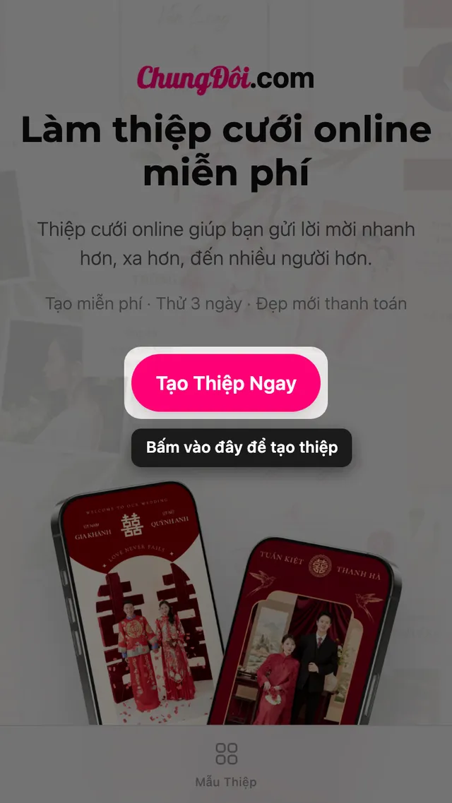 Nút tạo thiệp trên trang chủ ChungDoi