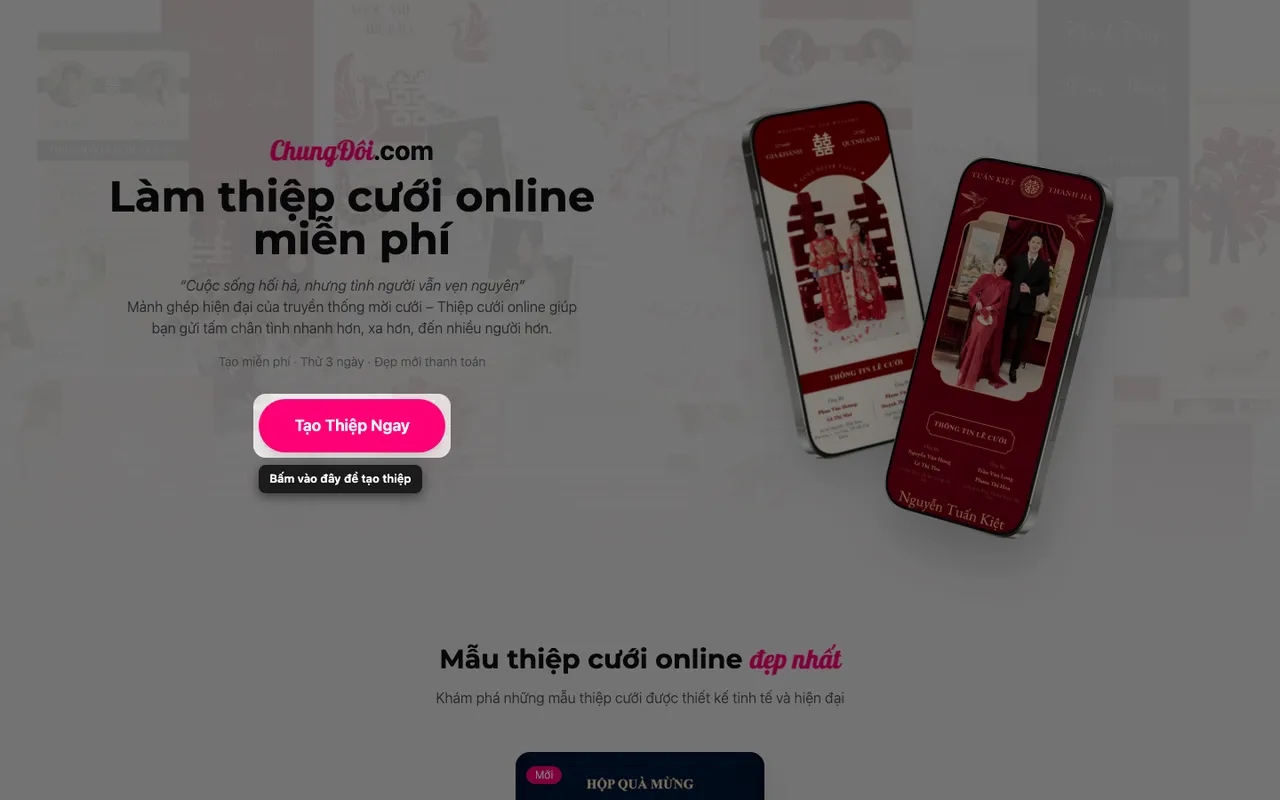 Nút tạo thiệp trên trang chủ ChungDoi