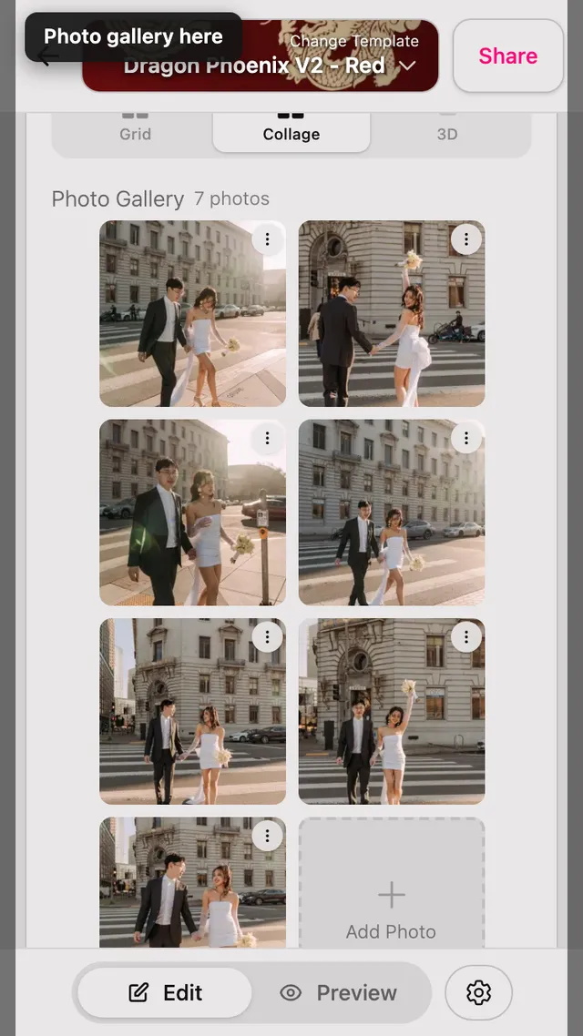 The Photo gallery section in the editor